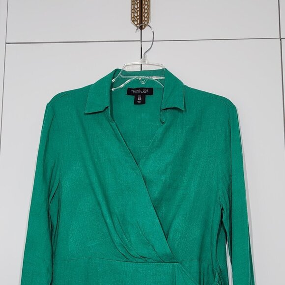 Rachel Zoe Wrap Dress Women's Size 6 Green Linen Blend Long Sleeves - Picture 3 of 12